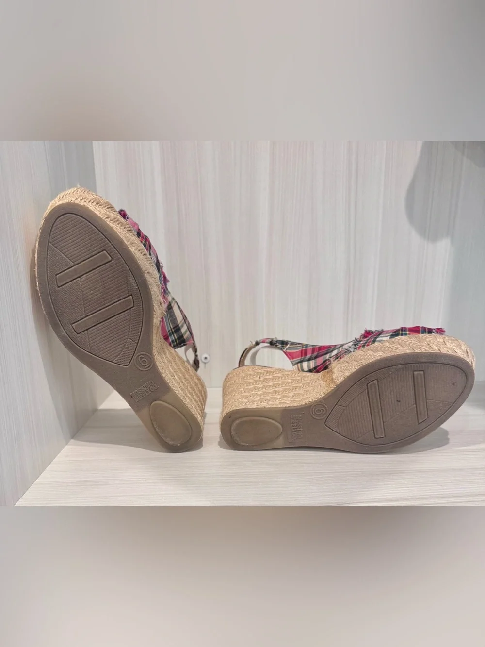 Mossimo Supply Co. Red and Navy Plaid Wedge Sandals